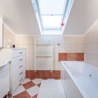 The bathroom is spacious.