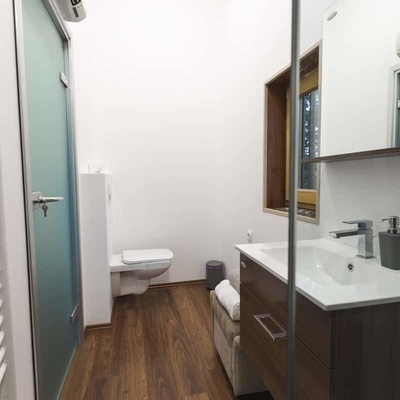 The bathroom is bright and comfortable.