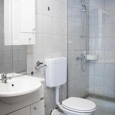 The bathroom is small but comfortable.