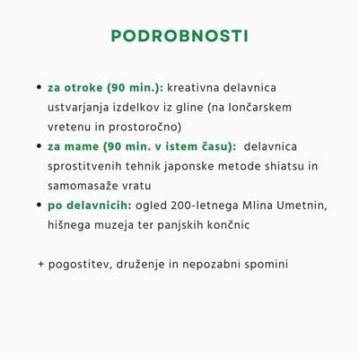 Vabljeni na odklop, ustvarjanje in sprostitev za mame in otroke.