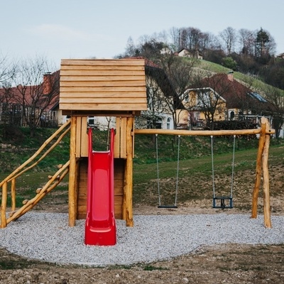 A children's playground is at the motorhome stop.
